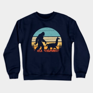 Bigfoot Walking Llama Vintage Retro Sunset Sasquatch Crewneck Sweatshirt